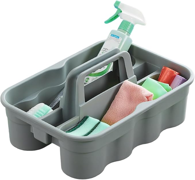 Thickened Plastic Cleaning Supply Caddy with Multi-Compartment, Portable Cleaning Basket for Sponge, Spray Bottle, Towels, Housekeeping Supplies Organizer