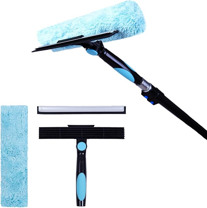 9pcs 11" Window Squeegee & Microfiber Scrubber 2-in-1 Cleaning Tool | Attachment Only