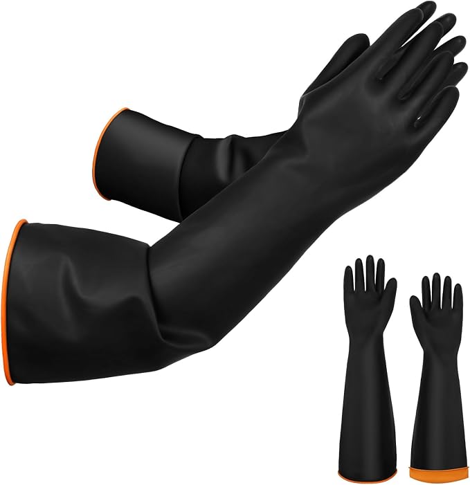 AUAUY 14"/22" Chemical Resistant Gloves, Reusable Heavy-Duty Rubber Gloves | 1 Pair Non-Slip Long Cleaning Gloves, Waterproof and Breathable, Resist Strong Acid, Alkali and Oil for Household Industry
