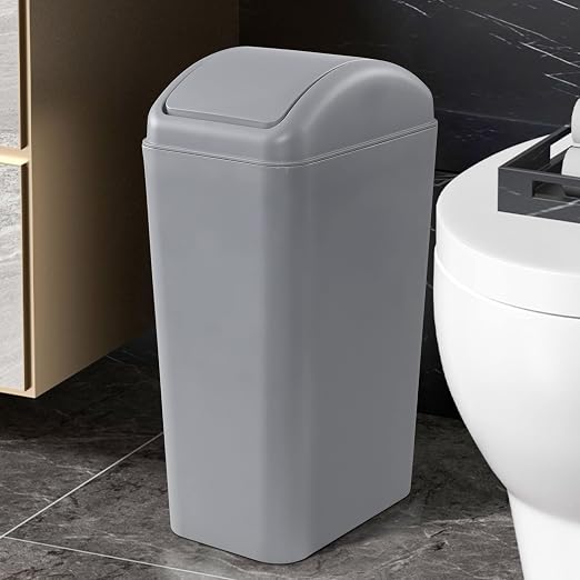Esdiplot 3.5 Gallon Swing Lid Waste Can, Plastic Swing-Top Trash Can, Gray