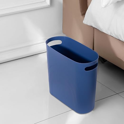 rejomiik Small Bathroom Trash Can, 3.5 Gallon Slim Garbage Can, Blue | Plastic Waste Basket with Handles for Bathroom, Bedroom, Dorm, Kitchen, Office and Narrow Spaces