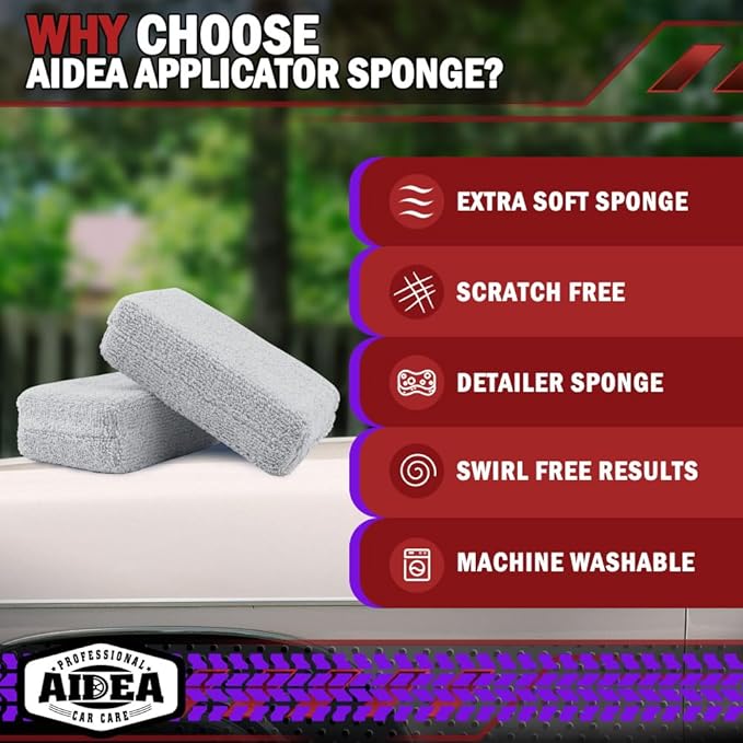 AIDEA Microfiber Applicator Pad-8 Pack, Car Wash Sponge, Grey | Microfiber Sponge and Cleaning Pads, Perfect for Effortless Wax, Sealant, Conditioner Application, Car Detailing Supplies