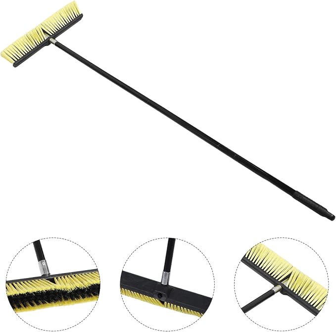 KALLORY Heavy-Duty Outdoor Floor Scrubber Broom with Long Handle – 80cm Aluminum Threaded Head Push Broom for Driveway, Deck, and Sidewalk Cleaning – Commercial Grade