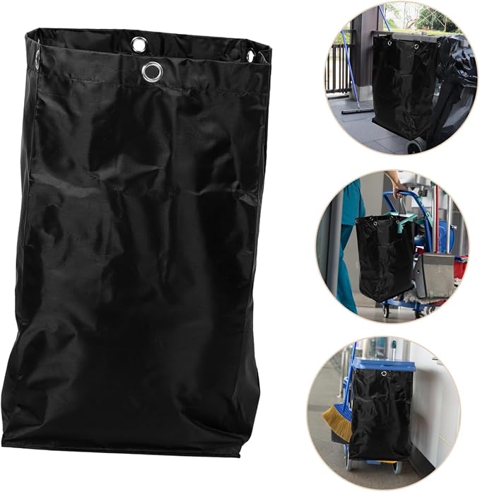Portable Cleaning Cart Bag Replacement Janitorial Canvas Organizer | Large Storage Capacity, Black Color, Easy Attachment and Removal, Handles Heavy Loads for Housekeeping Carts