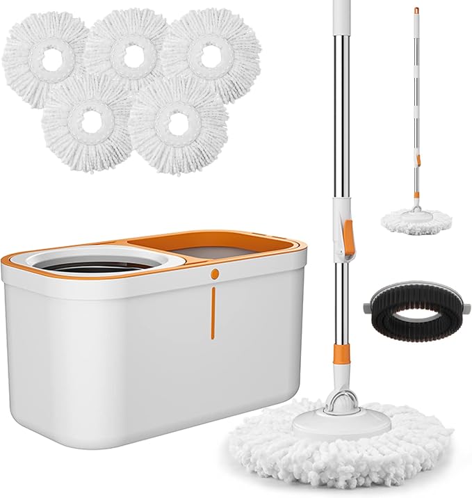 Spin Mop 61in Long Handle 5 Refills Large Floor Mop and Bucket Set System | Spin Mop and Bucket System Spin Mop and Bucket