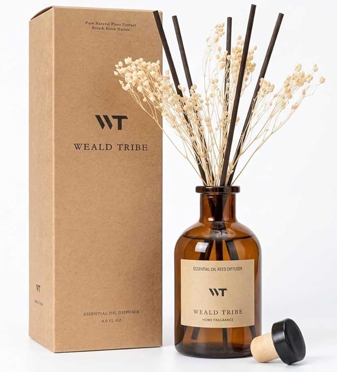 Reed Diffuser Set for Bathroom Air Fresheners, Oil Diffuser Sticks | White Jasmine Scent 4.0 fl oz Home Fragrance with Sticks Defusers | House Bedroom Office Shelf Decor