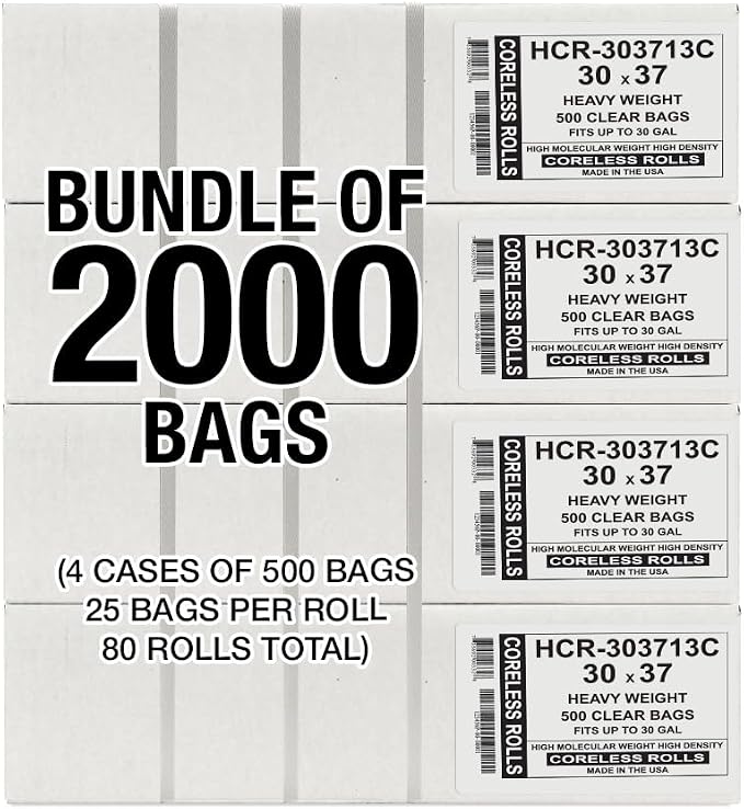 Aluf Plastics 20-30 Gallon 13 Micron (eq) Clear Bags 30" x 37" 2000 Count