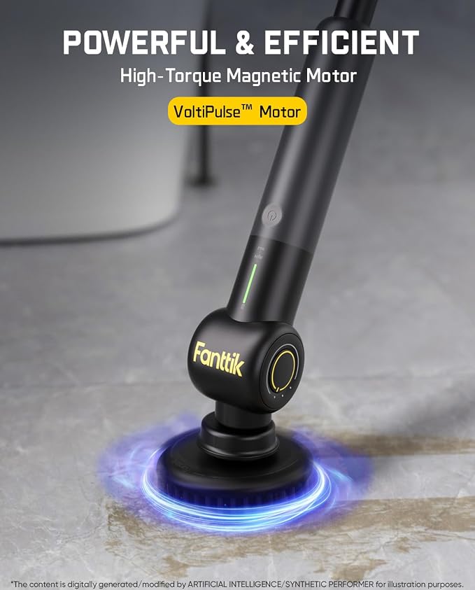 Fanttik Flip G9 Pro Electric Scrubber, VoltiPulse Motor, for Bathroom | Dual-Speed Cleaner with 6 Brush Heads, Adjustable Angle & Extendable Handle, IPX7 Waterproof, Type-C Charge, Black