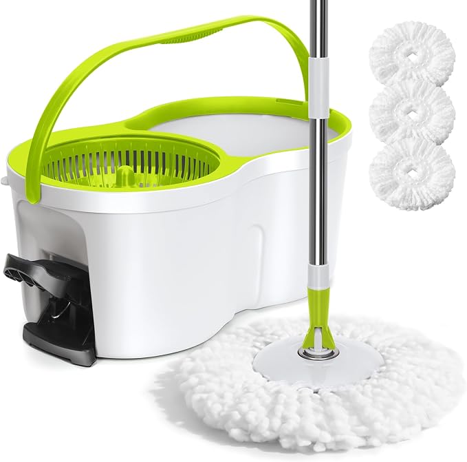 Masthome Spin Mop Bucket Set,Small Mop Bucket System with 3 Microfiber Pads | 360° Rotating Mop Head; Compact Mini Bucket for Apartment Dorm, Works On Hardwood Tile Laminate Floors
