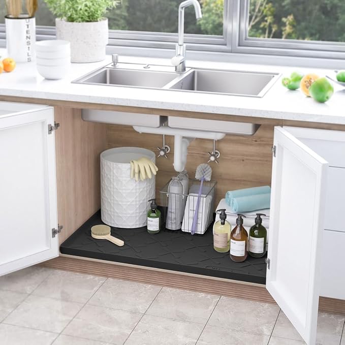 SIKADEER Waterproof Under Sink Mat 46" x 22" Silicone Mat Cabinet Protector | Heavy Duty Deep Drip Tray, Extra Thick Non Slip Liner for Kitchen & Bathroom, Pets, Organizer, Storage, Boots, Home Essential