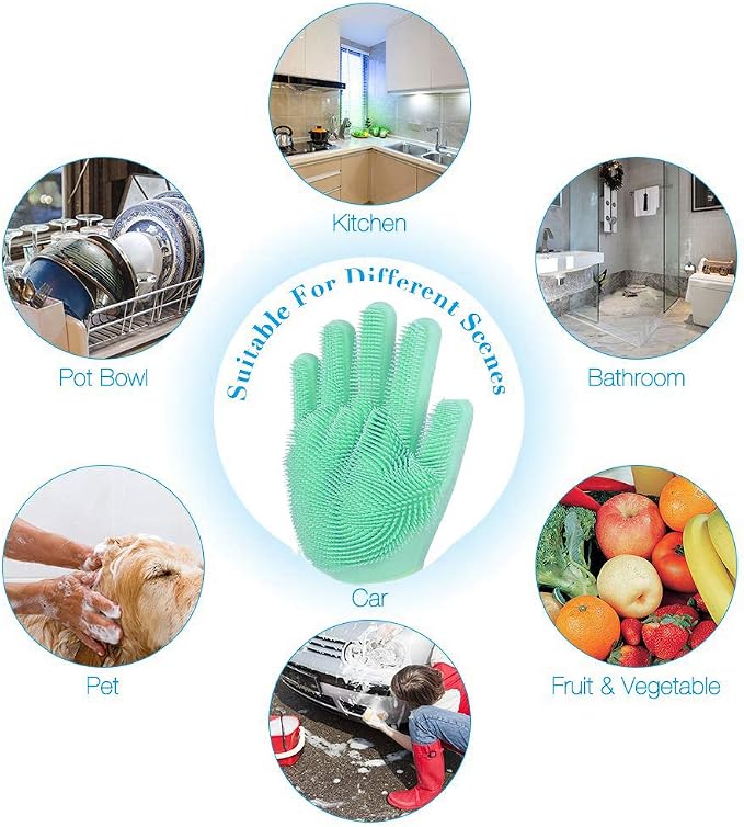 Magic Silicone Dishwashing Scrubber, 2 in 1 Reusable Rubber Gloves, Heat Resistant Kitchen Tool for Household
