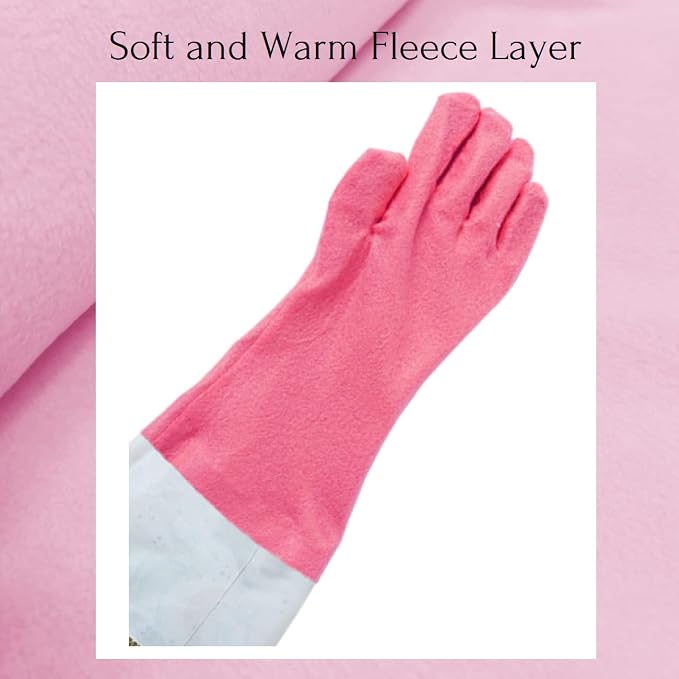 Myungjin Fleece-Lined, Flock Lining, Insulated Long Cuff, Reusable Waterproof Household Kitchen Dishwashing Non-Slip Cleaning Latex Rubber Gloves (2 Pairs)