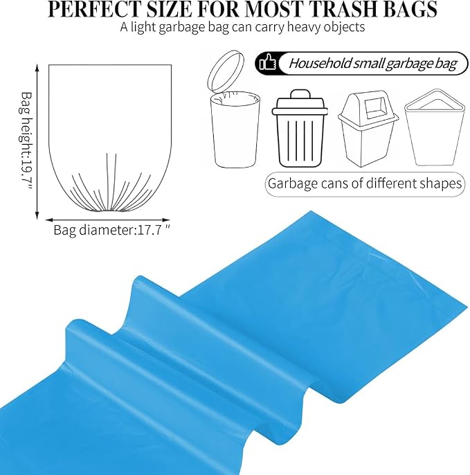 3 Rolls Small Trash Bags - 60 Counts 4 Gallon Small Garbage Bags (Blue) | Durable for home office kitchen Bathroom Bedroom Trash Can liners