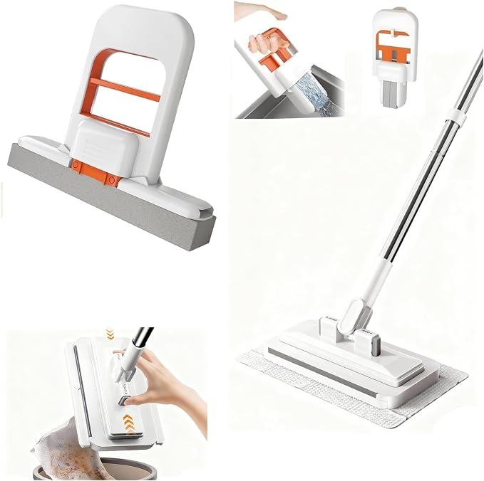 Press Grip Mini Mop with a Mini Foldable Desktop Mop, Zero-Touch Gap Dust Cleaner with 39in Stick & Clip On Locking Head, Dry Wet Disposable Dust Mop for Kitchen Wall Bathroom Toilet Corners