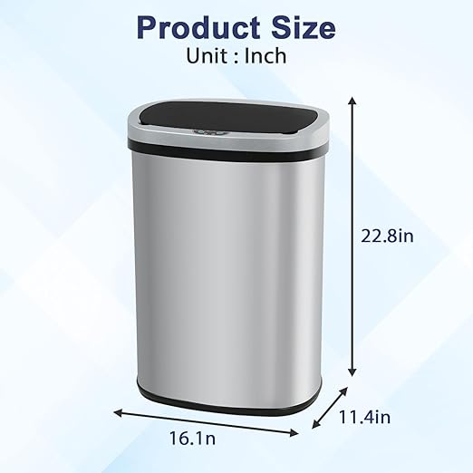 Kitchen Trash Can 13 Gallon Touchless Trash Bin with Lid,Stainless Steel | Automatic Motion Sensor Bathroom 50 Liter Trash Can ,Garbage Can Waterproof Garbage Bin Wastebasket for Toilet,Bedroom