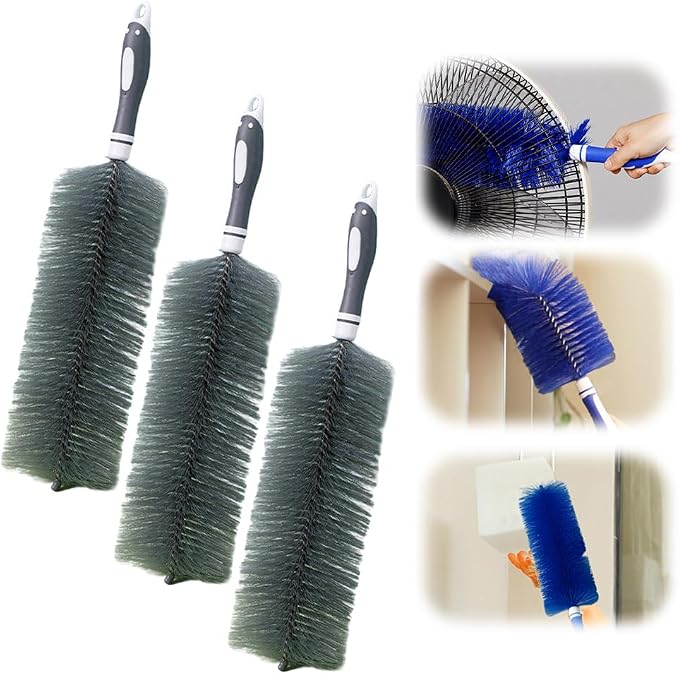 2027 New Bendable Microfiber Head (Grey 3 PCS) | Reusable Fan Cleaning Brush, Washable Fan Cleaner Brush for Electric Fans, Air Conditioning, Car Vents and Curtain