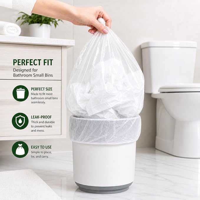4 Gallon (15 Liter) Trash Bag (400 Count) Small Bathroom 4 Gallon Garbage Bags Clear Plastic Wastebasket Trash Can Liners for Home and Office Bins (400 Count)