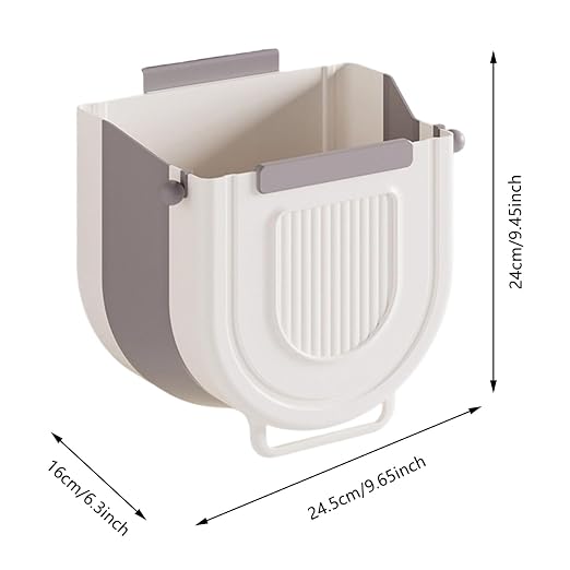 Multipurpose Hanging Collapsible Trash Can for Kitchen, Foldable Waste Bin with Space Saving Design, Wall Mount Cabinet Door Garbage Can for Peels Recycling (Grey, Large)
