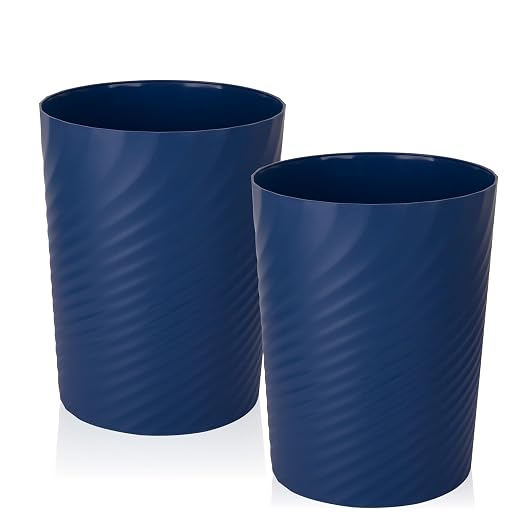 Plastic Small Bathroom Trash Can Wastebasket Garbage Can, Navy Blue, 2 Pack | Sturdy-Easy to Clean, Bathroom, Laundry Room, Kitchen, Office, Kids Room, Dorm, Bedroom, 1.8 Gallon