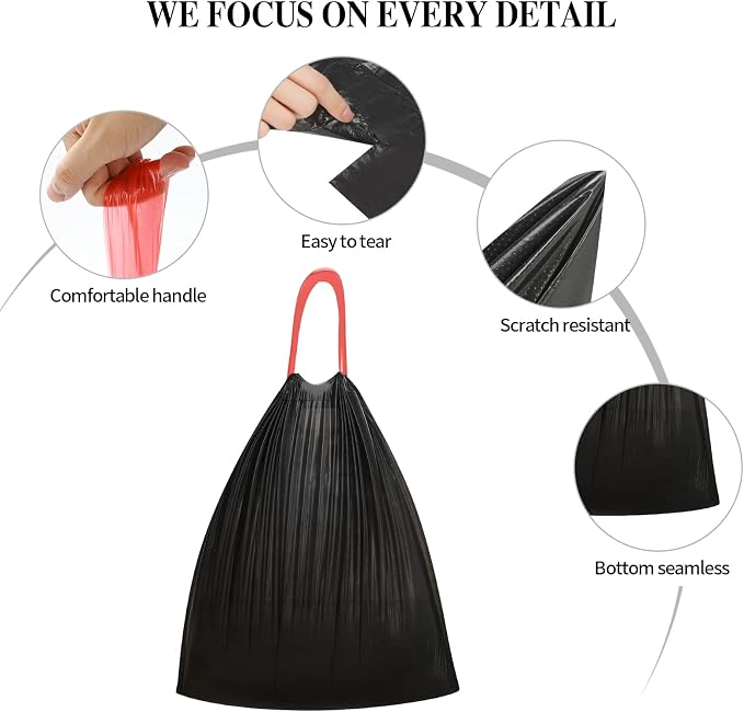 60 Counts Drawstring Small Trash Bags,4 Gallon Small Garbage Bags,Black | Thicken Drawstring Trash Bags for Kitchen,Bathroom,Bedroom,Home,Office Trash Cans