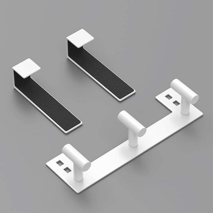 PMMASTO Door Hanger for 1-3/4 Inch Doors, White- 3 Hooks, T Shape | Stainless Steel Door Hooks Organize Coats Towels Robes in Bathrooms Bedrooms Closets