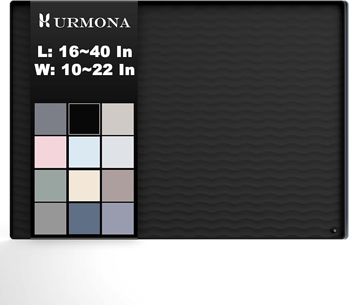 URMONA 25 x 19 in Waterproof Silicone Under Sink Mat, Cabinet Protector | Black, Under Kitchen Sink Mat, Kitchen Cabinet Liner, Bathroom Sink Protector, Pet Food Mat and Cat Litter Mat