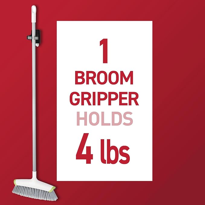 Command Large Black Broom Grippers, 3 Grippers, 6 Strips | Damage-Free Hanging Wall Mount Broom and Mop Holder, No Tools Cleaning Organizer, Holds up to 4 lb