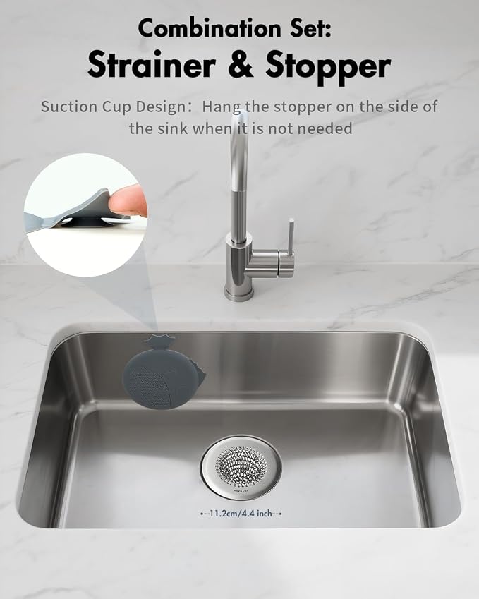 Kitchen Sink Drain Strainer Stopper,Patented Reversible Chain Mesh Basket | Kitchen Sink Accessories,Easy Clean,Fast Drainage,Rust-Proof,Odor-Blocking Seal,4.4" Large Capacity Food Catcher,Anti-Clog