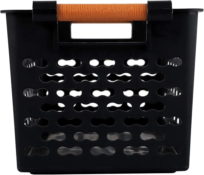 Yesland 6 Pack Plastic Storage Baskets with Handles, Black Organizer Bins 5"W x 10"L x 5"H for Kitchen Pantry Closet Bathroom Office