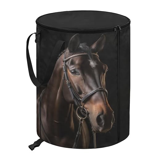 BIGCARJOB Horse Foldable Trash Can Outside Waste Basket Bin Water Resistant Garbage Bag Recycling Bin Trash Can with Lid and Clip(23 Gallons), 22.83x17.71 in