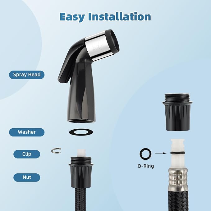 Universal Sink Sprayer Attachment for Kitchen Faucet, Matteblack | NSF/ANSI/CAN 372 Certified, Kitchen Side Sprayer Head Compatible with Delta, Moen, Kohler and OEM Brands Pull Out Spray Head
