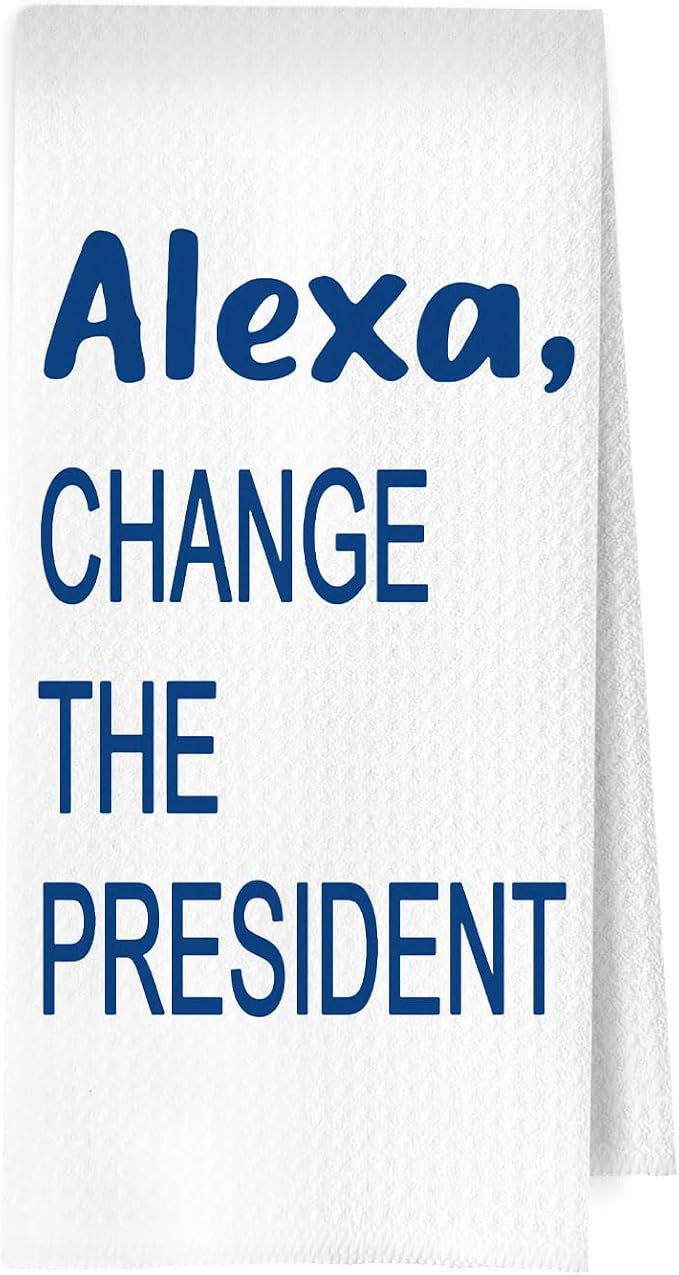 Funny Political Kitchen Towels - Funny Decorative Waffle Dish Towels, Change The President Hand Tea Towel, 16x24 Inches - Blue