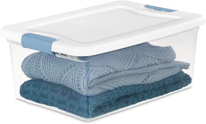 Sterilite Latching Box with Lids for Home and Office, 15 Quart, 12-Pack | Heavy-Duty and Stackable Plastic Containers with Latches for Closet, Cabinet, Bedroom, Bathroom and Dorm Room Organization