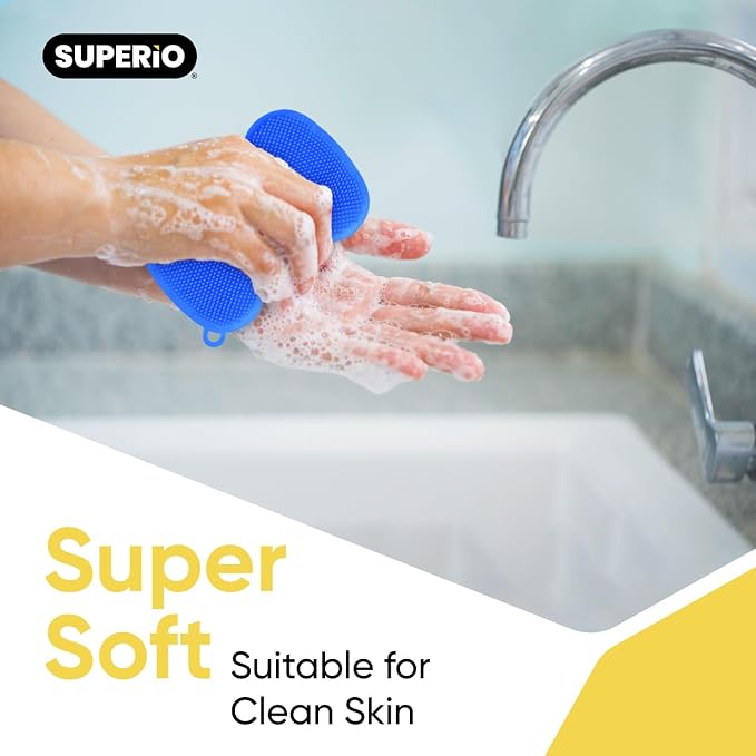 Silicone Heat Resistant Dishwasher Sponge, Fruit Cleaner, Vegetable Washer, Non Scratch Durable Bristles, Blue 3-Pack (6)