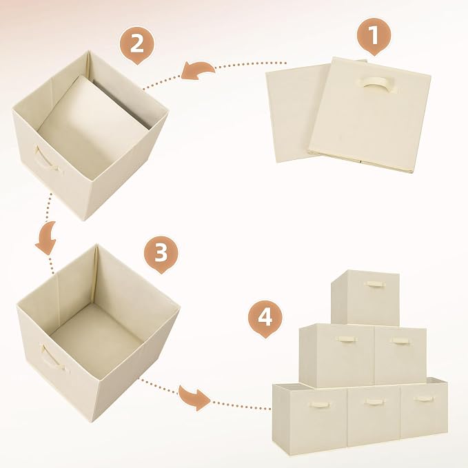 STORAGE MANIAC Storage Cubes, 13 Inch Collapsible Storage Bins with Handles, 8 Pack Fabric Foldable Bins for Organization, Durable Storage Bins for Closet, Shelves, Offices, 8-Pack Beige