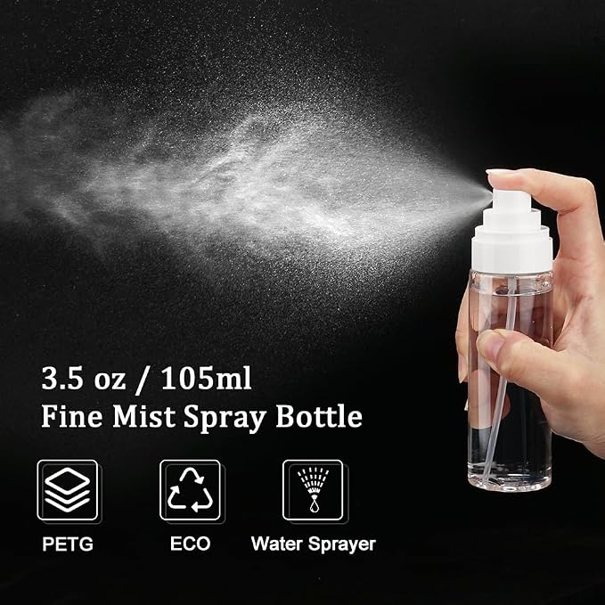 Cosywell 3.5oz/105ml 5 Pack Clear Fine Mist Spray Bottles | Leak Proof, Mister Spray Bottle, Refillable Plastic Hair Spray Bottle, for Perfume Skincare Toners Water, and a Toiletry Bag