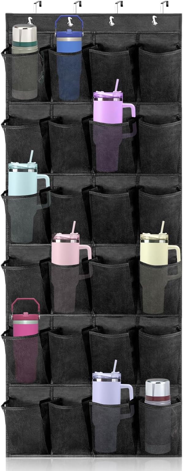 Over The Door Water Bottle Organizer for Stanley, Multi-Functional 24 Pockets Water Bottle Organizer for Door, Foldable Wall-Mounted Design, Over The Door Cup Holder for Kitchens and RV