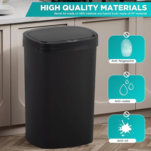 PayLessHere | 13 Gallon Plastic Trash Can | Black | Pack of 1 | Automatic Touchless Lid with Motion Sensor | Kitchen Garbage Can with Waterproof Design | for Home, Office, Bathroom