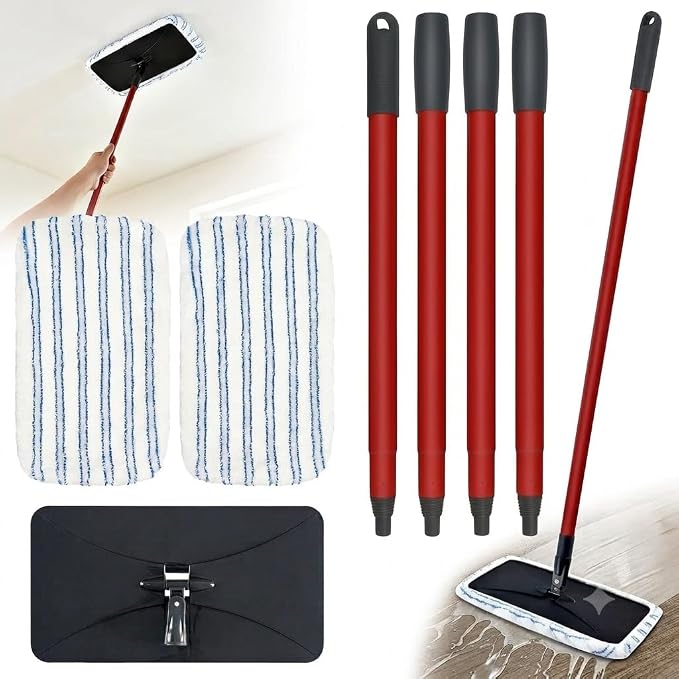 Microfiber Flat Mop Kit with Large Surface Dust Flat Mop for Floor Cleaning , 2 Reusable Pads & 1 Extendable 58" Long Handle O Cedar Hardwood Floor 'N More,Wet & Dry Use