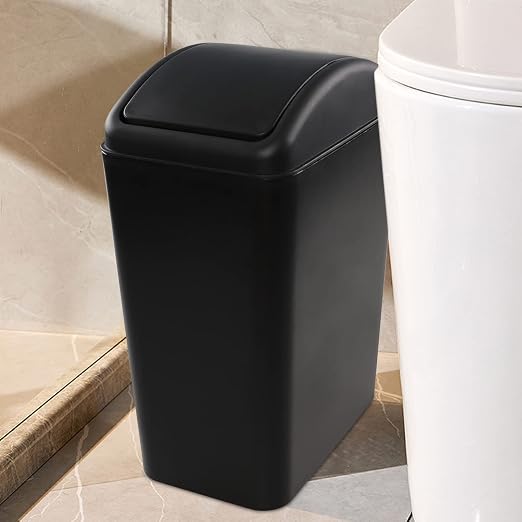 Vababa 3-Pack 4.5 Gallon Garbage Can, Trash Can with Swing Lid, Black | Swing Top Lid, Side Handle, Compact Slim Rectangular Shape, Ideal for Bedroom, Bathroom & Office Daily Waste Disposal