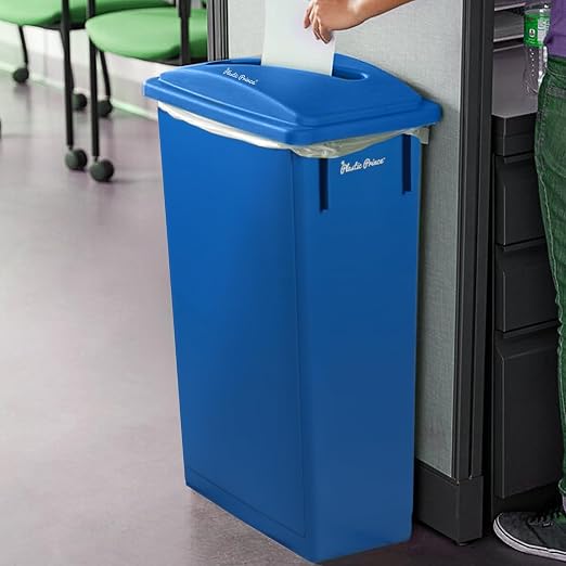 PLASTIC PRINCE 23 Gallon Slim Trash Can with Paper Recycling Lid, Commercial Blue Rectangular Garbage Can, Waste Bin for Home Kitchen Cabinet 2 Pack