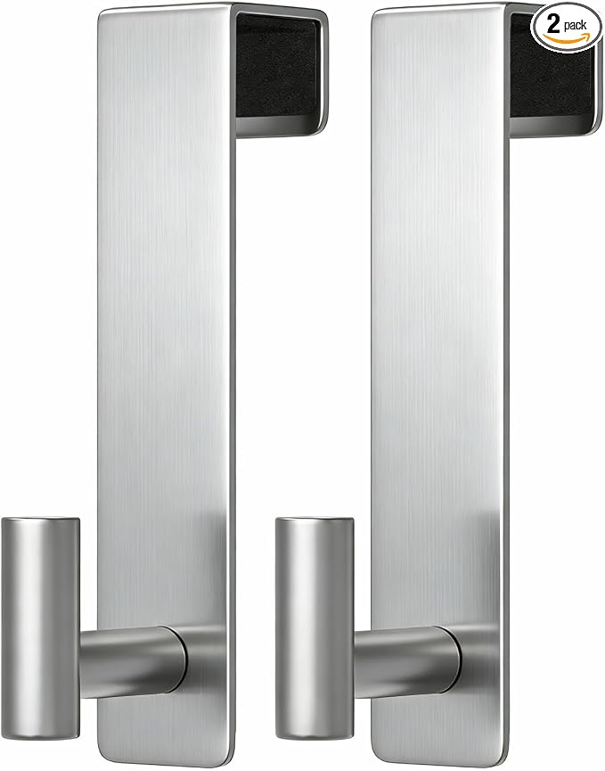 PMMASTO Door Hooks for 1-3/4 Inch Doors, Silver- 2 Pack, T Shape | Stainless Steel Door Hooks Organize Coats Towels Robes in Bathrooms Bedrooms Closets