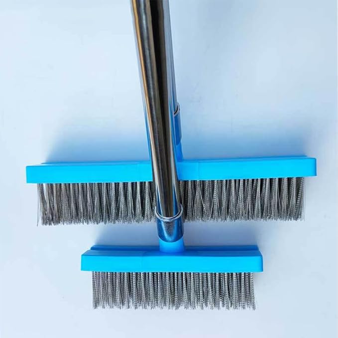Stainless Steel Deck Brushe Heavy Duty Bristle Broom Floor Scrubber for Cleaning Moss, Garage, Patio, Garden, Outdoor(L)
