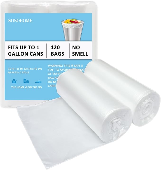 1 Gallon Trash Bags, Clear Wastebasket Liners 120 Count | Extra Small Strong Garbage Bags for Office Home Bathroom Car Desktop
