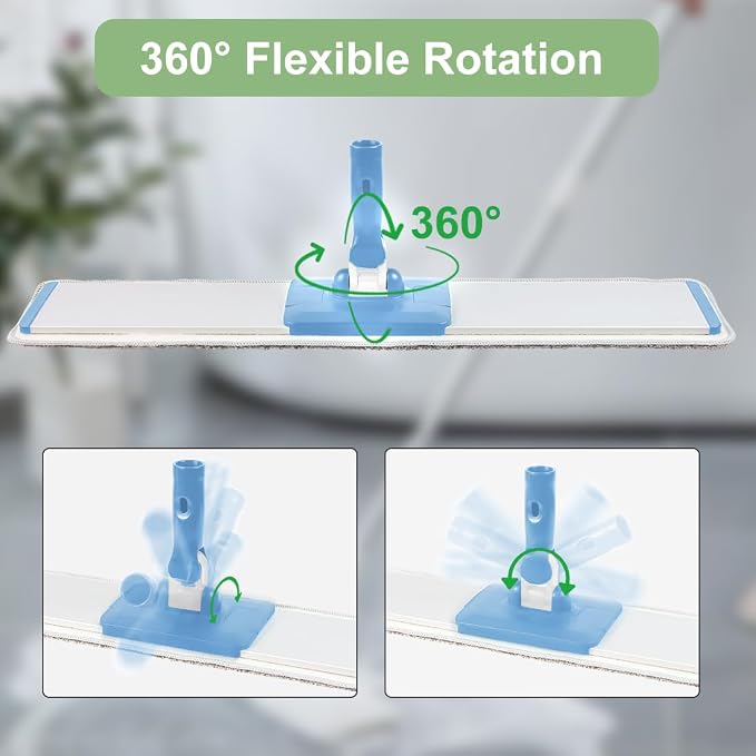 CQT 24" Commercial Flat Mop Set Wet&Dry 4 Pads Stainless Handle (Blue)