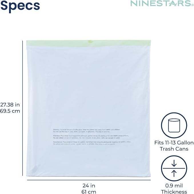 NINESTARS 13 Gallon Extra Thick Drawstring Trash Bags, Heavy Duty Leak-Proof White Plastic Garbage Bags for Kitchen, Bathroom, or Office, 90 Count