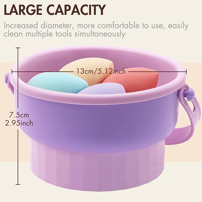 Makeup Brush Cleaner Mat, Brush Cleaner Bowl For Deep Cleaning Tools, 3 in 1 Cleaning Tool Makeup Organizer Storage for Brushes, Powder Puffs, and Sponges(Purple)