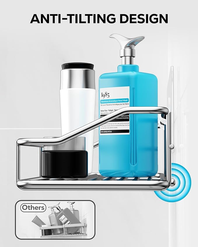 Nieifi Shower Caddy Adhesive, Shower Shelves, Shampoo Holder for Bathroom | Stainless steel, 2 pack, shower rack, shower organization, with hooks, rustproof, no drilling, razor holder, silver