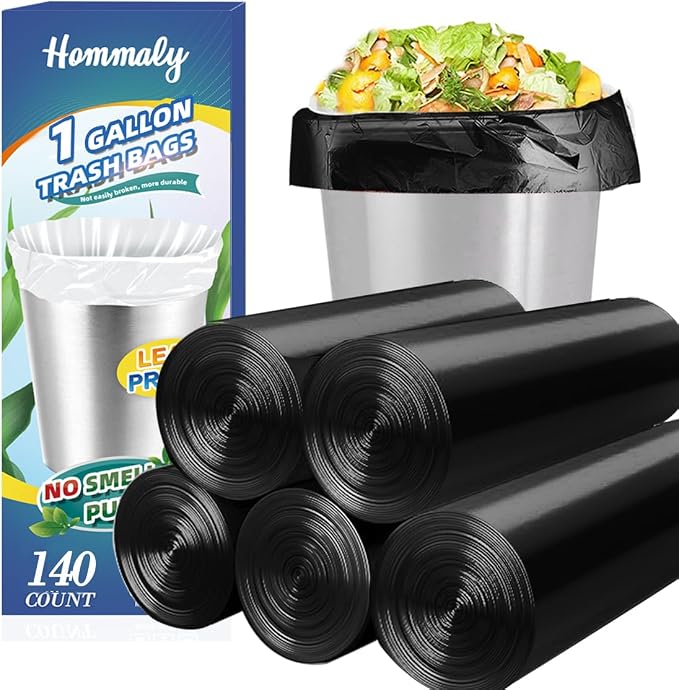 1 Gallon 140 pcs (0.8-1 Gal)Small Black Trash Bags, Strong 0.8 Gallon 1 Gallon 1.2 Gallon Garbage Bags, Bathroom Trash Can Bin Liners,Mini Bags Waste Basket Liner,Fit 3,4.5 Liter, 0.8-1 Gal(1Black140)