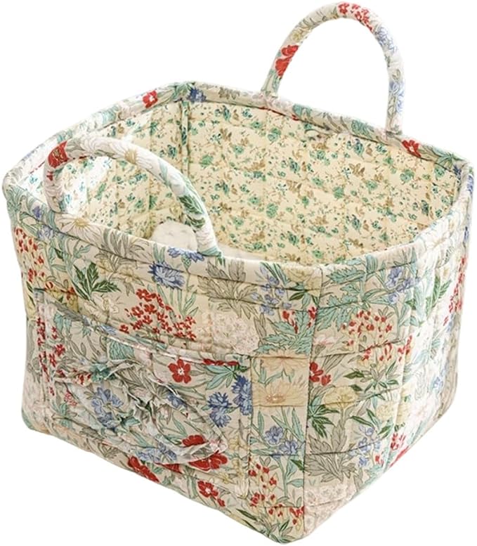 Foldable Laundry Boho Floral Quilted Storage Bin Basket with Handles for Clothes, Car Organizer, Collapsible Hamper ，8